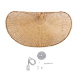 GloboStar® CUBA 01767 Boho Κρεμαστό Φωτιστικό Καμπάνα Μονόφωτο 1 x E27 IP20 Μπεζ Ξύλο - Μ80 x Π80 x Y49cm