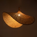 GloboStar® CUBA 01767 Boho Κρεμαστό Φωτιστικό Καμπάνα Μονόφωτο 1 x E27 IP20 Μπεζ Ξύλο - Μ80 x Π80 x Y49cm