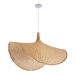 GloboStar® CUBA 01767 Boho Κρεμαστό Φωτιστικό Καμπάνα Μονόφωτο 1 x E27 IP20 Μπεζ Ξύλο - Μ80 x Π80 x Y49cm