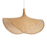GloboStar® CUBA 01767 Boho Κρεμαστό Φωτιστικό Καμπάνα Μονόφωτο 1 x E27 IP20 Μπεζ Ξύλο - Μ80 x Π80 x Y49cm
