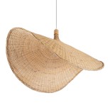 GloboStar® CUBA 01767 Boho Κρεμαστό Φωτιστικό Καμπάνα Μονόφωτο 1 x E27 IP20 Μπεζ Ξύλο - Μ80 x Π80 x Y49cm