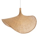 GloboStar® CUBA 01767 Boho Κρεμαστό Φωτιστικό Καμπάνα Μονόφωτο 1 x E27 IP20 Μπεζ Ξύλο - Μ80 x Π80 x Y49cm