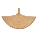 GloboStar® CUBA 01767 Boho Κρεμαστό Φωτιστικό Καμπάνα Μονόφωτο 1 x E27 IP20 Μπεζ Ξύλο - Μ80 x Π80 x Y49cm