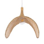GloboStar® CUBA 01767 Boho Κρεμαστό Φωτιστικό Καμπάνα Μονόφωτο 1 x E27 IP20 Μπεζ Ξύλο - Μ80 x Π80 x Y49cm