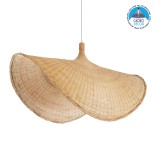 GloboStar® CUBA 01769 Boho Κρεμαστό Φωτιστικό Καμπάνα Μονόφωτο 1 x E27 IP20 Μπεζ Ξύλο - Μ100 x Π100 x Υ55cm