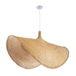 GloboStar® CUBA 01769 Boho Κρεμαστό Φωτιστικό Καμπάνα Μονόφωτο 1 x E27 IP20 Μπεζ Ξύλο - Μ100 x Π100 x Υ55cm