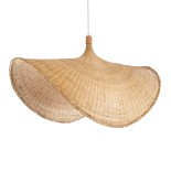 GloboStar® CUBA 01769 Boho Κρεμαστό Φωτιστικό Καμπάνα Μονόφωτο 1 x E27 IP20 Μπεζ Ξύλο - Μ100 x Π100 x Υ55cm