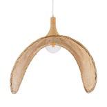 GloboStar® CUBA 01769 Boho Κρεμαστό Φωτιστικό Καμπάνα Μονόφωτο 1 x E27 IP20 Μπεζ Ξύλο - Μ100 x Π100 x Υ55cm