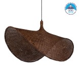 GloboStar® CUBA 01770 Boho Κρεμαστό Φωτιστικό Καμπάνα Μονόφωτο 1 x E27 IP20 Καφέ Ξύλο - Μ100 x Π100 x Y55cm