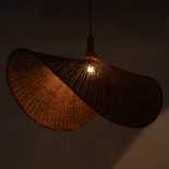 GloboStar® CUBA 01770 Boho Κρεμαστό Φωτιστικό Καμπάνα Μονόφωτο 1 x E27 IP20 Καφέ Ξύλο - Μ100 x Π100 x Y55cm