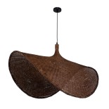 GloboStar® CUBA 01770 Boho Κρεμαστό Φωτιστικό Καμπάνα Μονόφωτο 1 x E27 IP20 Καφέ Ξύλο - Μ100 x Π100 x Y55cm