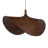 GloboStar® CUBA 01770 Boho Κρεμαστό Φωτιστικό Καμπάνα Μονόφωτο 1 x E27 IP20 Καφέ Ξύλο - Μ100 x Π100 x Y55cm