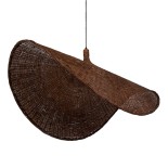 GloboStar® CUBA 01770 Boho Κρεμαστό Φωτιστικό Καμπάνα Μονόφωτο 1 x E27 IP20 Καφέ Ξύλο - Μ100 x Π100 x Y55cm
