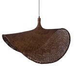GloboStar® CUBA 01770 Boho Κρεμαστό Φωτιστικό Καμπάνα Μονόφωτο 1 x E27 IP20 Καφέ Ξύλο - Μ100 x Π100 x Y55cm