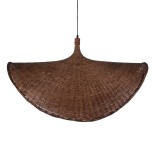 GloboStar® CUBA 01770 Boho Κρεμαστό Φωτιστικό Καμπάνα Μονόφωτο 1 x E27 IP20 Καφέ Ξύλο - Μ100 x Π100 x Y55cm
