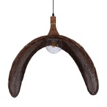 GloboStar® CUBA 01770 Boho Κρεμαστό Φωτιστικό Καμπάνα Μονόφωτο 1 x E27 IP20 Καφέ Ξύλο - Μ100 x Π100 x Y55cm