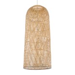 GloboStar® CALERO 01712 Boho Κρεμαστό Φωτιστικό Καμπάνα Μονόφωτο 1 x E27 IP20 Μπεζ Ξύλο - Μ40 x Π40 x Υ90cm