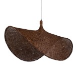 GloboStar® CUBA 01770 Boho Κρεμαστό Φωτιστικό Καμπάνα Μονόφωτο 1 x E27 IP20 Καφέ Ξύλο - Μ100 x Π100 x Y55cm