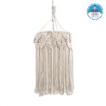 GloboStar® CONGO 36206 Boho Κρεμαστό Φωτιστικό Μακραμέ Μονόφωτο 1 x E27 IP20 Μπεζ Βαμβακερό Νήμα - Μ30 x Π30 x Υ50cm