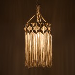 GloboStar® CONGO 36206 Boho Κρεμαστό Φωτιστικό Μακραμέ Μονόφωτο 1 x E27 IP20 Μπεζ Βαμβακερό Νήμα - Μ30 x Π30 x Υ50cm