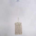 GloboStar® CONGO 36206 Boho Κρεμαστό Φωτιστικό Μακραμέ Μονόφωτο 1 x E27 IP20 Μπεζ Βαμβακερό Νήμα - Μ30 x Π30 x Υ50cm