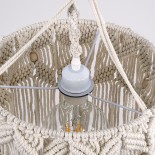 GloboStar® CONGO 36206 Boho Κρεμαστό Φωτιστικό Μακραμέ Μονόφωτο 1 x E27 IP20 Μπεζ Βαμβακερό Νήμα - Μ30 x Π30 x Υ50cm