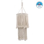 GloboStar® ZAMBIA 36208 Boho Κρεμαστό Φωτιστικό Μακραμέ Μονόφωτο 1 x E27 IP20 Μπεζ Βαμβακερό Νήμα - Μ30 x Π30 x Υ60cm
