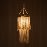 GloboStar® ZAMBIA 36208 Boho Κρεμαστό Φωτιστικό Μακραμέ Μονόφωτο 1 x E27 IP20 Μπεζ Βαμβακερό Νήμα - Μ30 x Π30 x Υ60cm