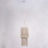 GloboStar® ZAMBIA 36208 Boho Κρεμαστό Φωτιστικό Μακραμέ Μονόφωτο 1 x E27 IP20 Μπεζ Βαμβακερό Νήμα - Μ30 x Π30 x Υ60cm