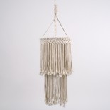 GloboStar® ZAMBIA 36208 Boho Κρεμαστό Φωτιστικό Μακραμέ Μονόφωτο 1 x E27 IP20 Μπεζ Βαμβακερό Νήμα - Μ30 x Π30 x Υ60cm