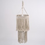 GloboStar® ZAMBIA 36208 Boho Κρεμαστό Φωτιστικό Μακραμέ Μονόφωτο 1 x E27 IP20 Μπεζ Βαμβακερό Νήμα - Μ30 x Π30 x Υ60cm