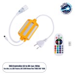 GloboStar® 70645 RGB Controller με Ασύρματο Χειριστήριο IR - Μεταλλάκτης Τροφοδοσίας AC/DC 230V IP68 για TUBE 360° Degree Neon Flex LED RGB 4 Pin Max 1500W - Έως 100 Μέτρα