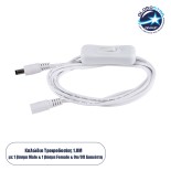 GloboStar® 70681 Καλώδιο Διακόπτης ON/OFF DC 12-24V 180cm από Jack Male 2.1x5.5mm σε Female 2.1x5.5mm Λευκό L185 x W1.9 x H1.5cm