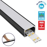 GLOBOSTAR® ALP-LINEAR VEXTA 70825-3M Επιφανειακό Προφίλ Αλουμινίου με Λευκό Γαλακτερό Πατητό Κάλυμμα για Ταινίες LED IP20 - Μαύρο & Λευκό - Μ300 x Π3 x Υ2cm - Πακέτο 5 Τεμαχίων