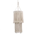 GloboStar® ZAMBIA 36208 Boho Κρεμαστό Φωτιστικό Μακραμέ Μονόφωτο 1 x E27 IP20 Μπεζ Βαμβακερό Νήμα - Μ30 x Π30 x Υ60cm