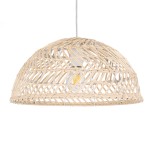 GloboStar® COMORES 01727 Boho Κρεμαστό Φωτιστικό Καμπάνα Μονόφωτο 1 x E27 IP20 Μπεζ Ρατάν - Μ40 x Π40 x Y20cm