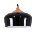 GloboStar® VILI 01261 Μοντέρνο Κρεμαστό Φωτιστικό Καμπάνα Μονόφωτο 1 x E27 IP20 Μαύρο Μέταλλο με Μπεζ Ξύλο - Μ35 x Π35 x Υ27cm
