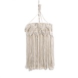 GloboStar® CONGO 36206 Boho Κρεμαστό Φωτιστικό Μακραμέ Μονόφωτο 1 x E27 IP20 Μπεζ Βαμβακερό Νήμα - Μ30 x Π30 x Υ50cm