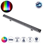 GloboStar® WASHER-GAIA 90216 Μπάρα Φωτισμού Wall Washer LED 144W 12240lm 10° DC 24V Αδιάβροχο IP67 L100 x W7.3 x H4.3cm RGBW DMX512 - Ασημί - 3 Years Warranty