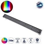 GloboStar® WASHER-GAIA 90218 Μπάρα Φωτισμού Wall Washer LED 216W 18360lm 10° DC 24V Αδιάβροχο IP67 L100 x W10.2 x H9.5cm RGBW DMX512 - Ασημί - 3 Years Warranty