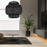 GloboStar® MALDIVES 00579 Boho Κρεμαστό Φωτιστικό Πλέγμα Μονόφωτο 1 x E27 IP20 Μαύρο Ξύλο - Μ56 x Π56 x Y54cm