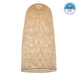 GloboStar® CALERO 00670 Boho Κρεμαστό Φωτιστικό Καμπάνα Μονόφωτο 1 x E27 IP20 Μπεζ Ξύλο - Μ60 x Π60 x Y120cm