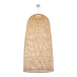 GloboStar® CALERO 00670 Boho Κρεμαστό Φωτιστικό Καμπάνα Μονόφωτο 1 x E27 IP20 Μπεζ Ξύλο - Μ60 x Π60 x Y120cm
