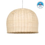 GloboStar® BERMUDA 01708 Boho Κρεμαστό Φωτιστικό Καμπάνα Μονόφωτο 1 x E27 IP20 Μπεζ Ξύλο - Μ31 x Π31 x Y22cm