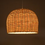 GloboStar® BERMUDA 01708 Boho Κρεμαστό Φωτιστικό Καμπάνα Μονόφωτο 1 x E27 IP20 Μπεζ Ξύλο - Μ31 x Π31 x Y22cm