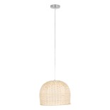 GloboStar® BERMUDA 01708 Boho Κρεμαστό Φωτιστικό Καμπάνα Μονόφωτο 1 x E27 IP20 Μπεζ Ξύλο - Μ31 x Π31 x Y22cm