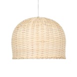 GloboStar® BERMUDA 01708 Boho Κρεμαστό Φωτιστικό Καμπάνα Μονόφωτο 1 x E27 IP20 Μπεζ Ξύλο - Μ31 x Π31 x Y22cm
