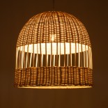 GloboStar® LUCIA 01725 Boho Κρεμαστό Φωτιστικό Καμπάνα Μονόφωτο 1 x E27 IP20 Μπεζ Ξύλο - Μ40 x Π40 x Y34cm