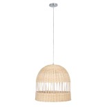 GloboStar® LUCIA 01725 Boho Κρεμαστό Φωτιστικό Καμπάνα Μονόφωτο 1 x E27 IP20 Μπεζ Ξύλο - Μ40 x Π40 x Y34cm