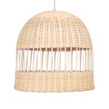 GloboStar® LUCIA 01725 Boho Κρεμαστό Φωτιστικό Καμπάνα Μονόφωτο 1 x E27 IP20 Μπεζ Ξύλο - Μ40 x Π40 x Y34cm